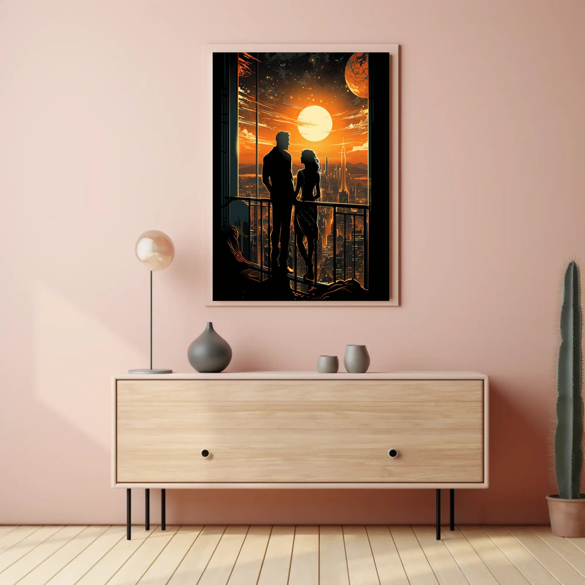Sunset Over the Futuristic City Poster