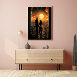 Sunset Over the Futuristic City Poster