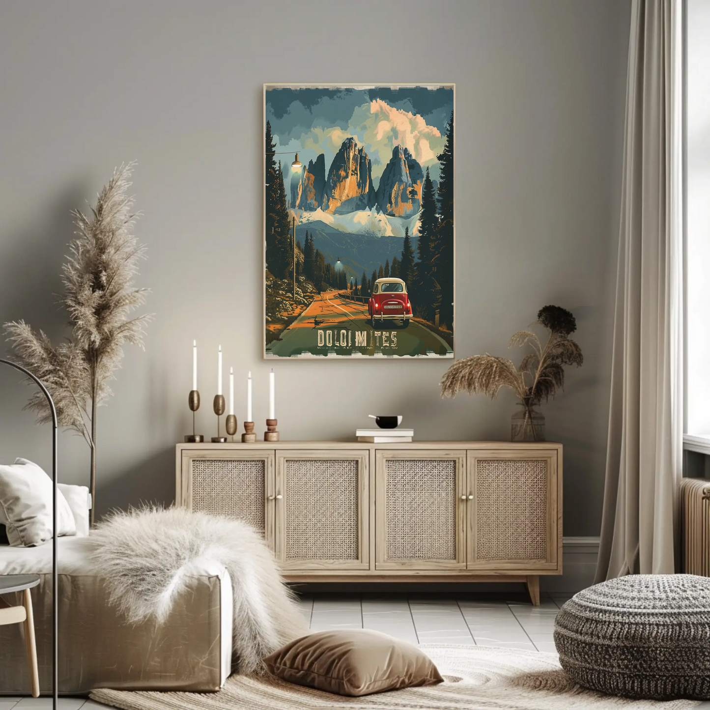 Dolomites Alps Vintage Roadtrip Travel Poster
