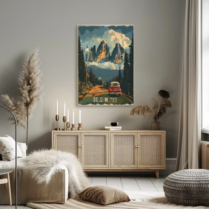 Dolomites Alps Vintage Roadtrip Travel Poster