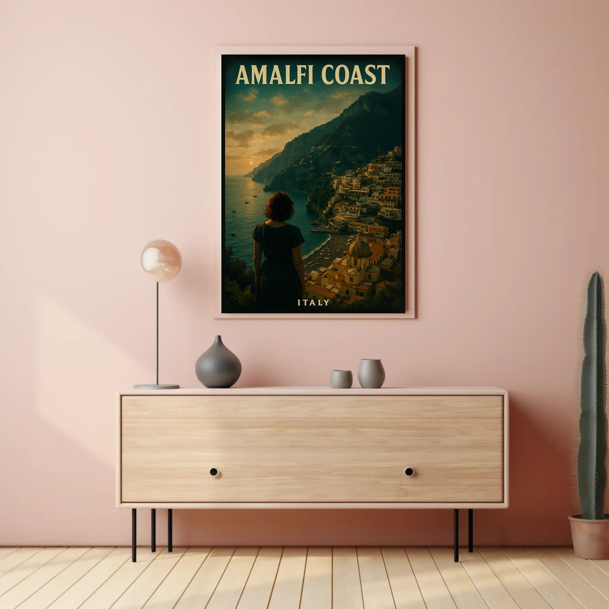 Amalfi Coast Italy Poster Wall Art Blue Water Scene