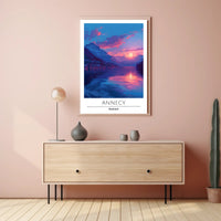 Annecy Lakeside Tranquility Sunrise Travel Poster