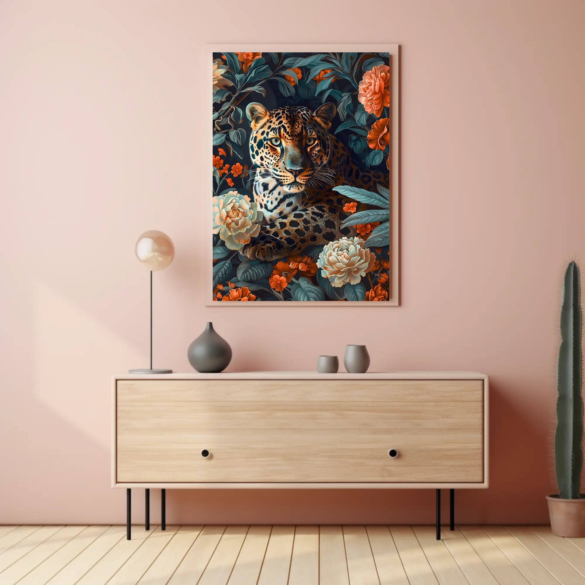 Majestic Leopard Floral Wall Art Print