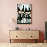 Stylized Witches Whimsical Gothic Monochromatic Poster