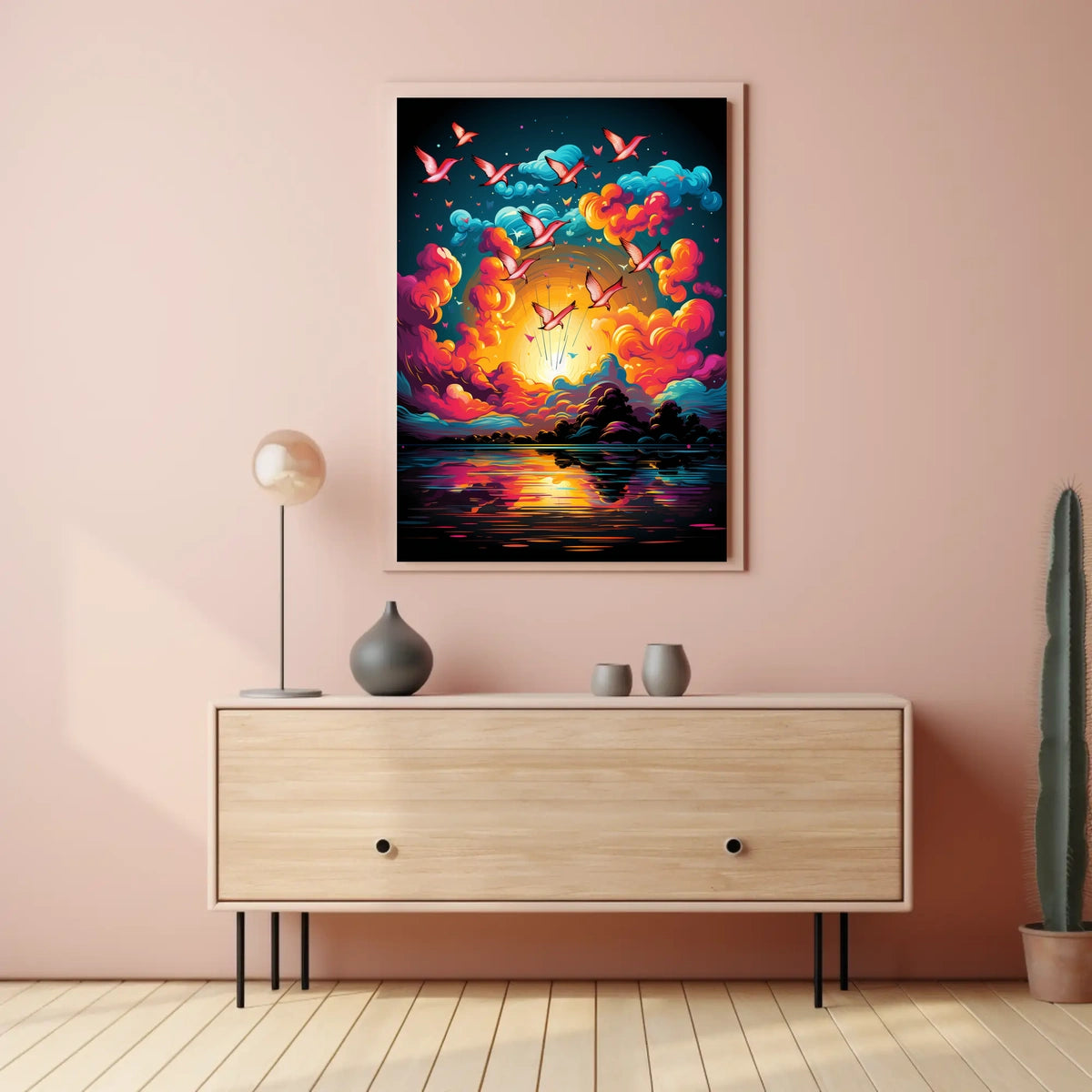 Flight of Freedom: Birds at Sunset Art Poster