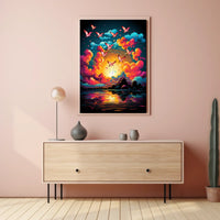 Flight of Freedom: Birds at Sunset Art Poster