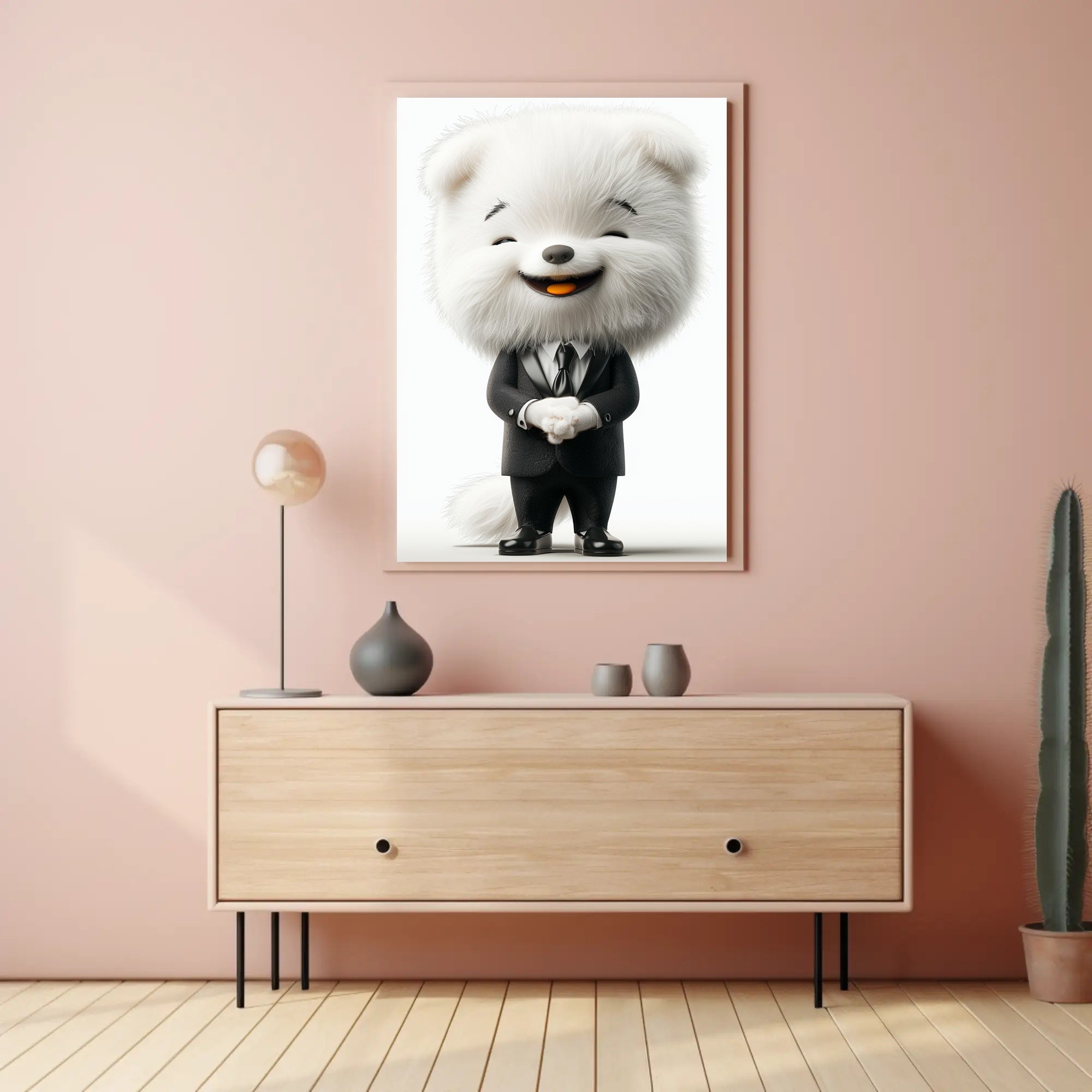 Elegant Anthropomorphic Dog Cartoon in Formal Suit Poster PosterGoat