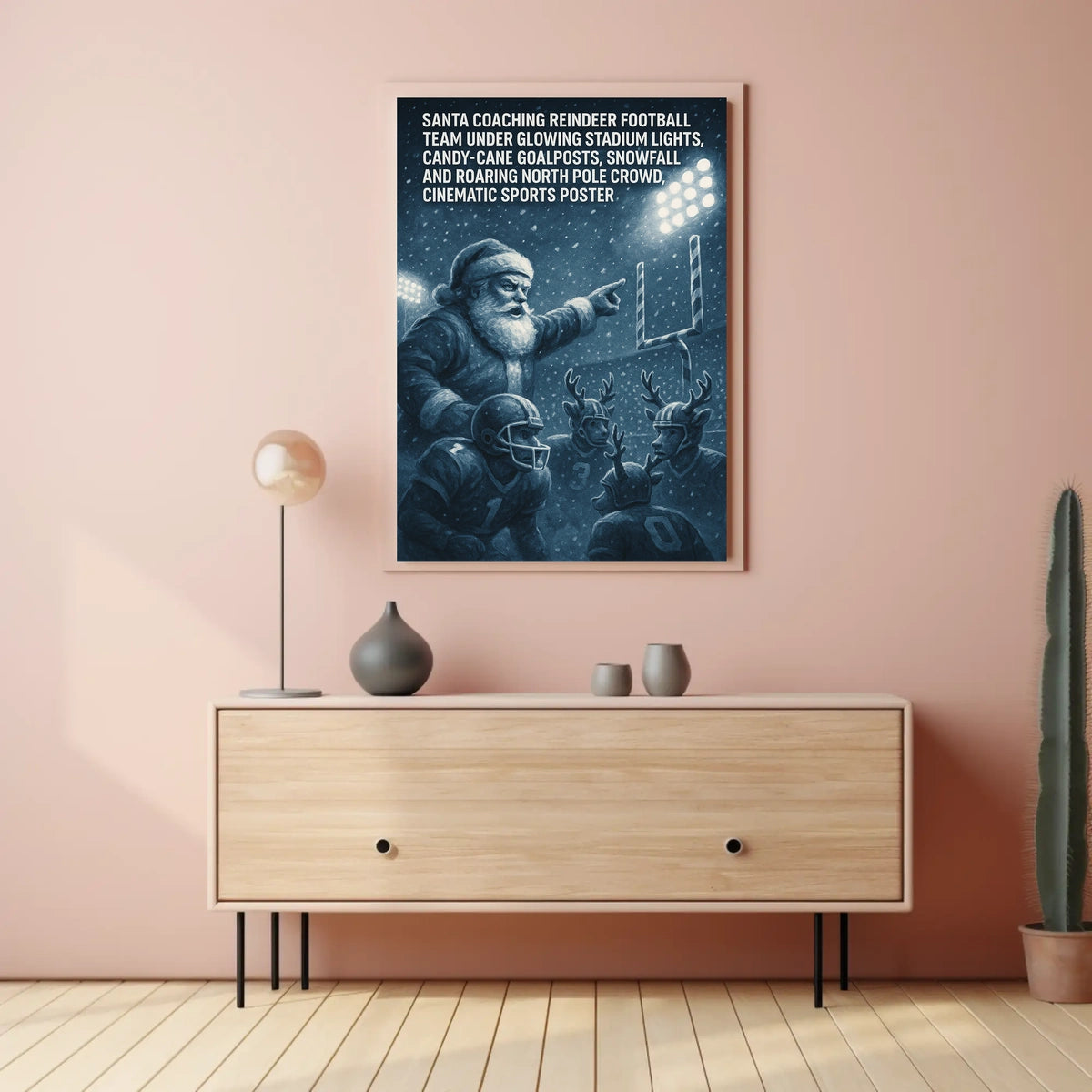 Santa Coaches Reindeer Football Team Christmas Poster