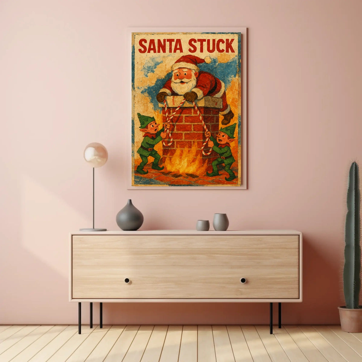 Santa Stuck in Chimney Humor Christmas Pop Culture Poster