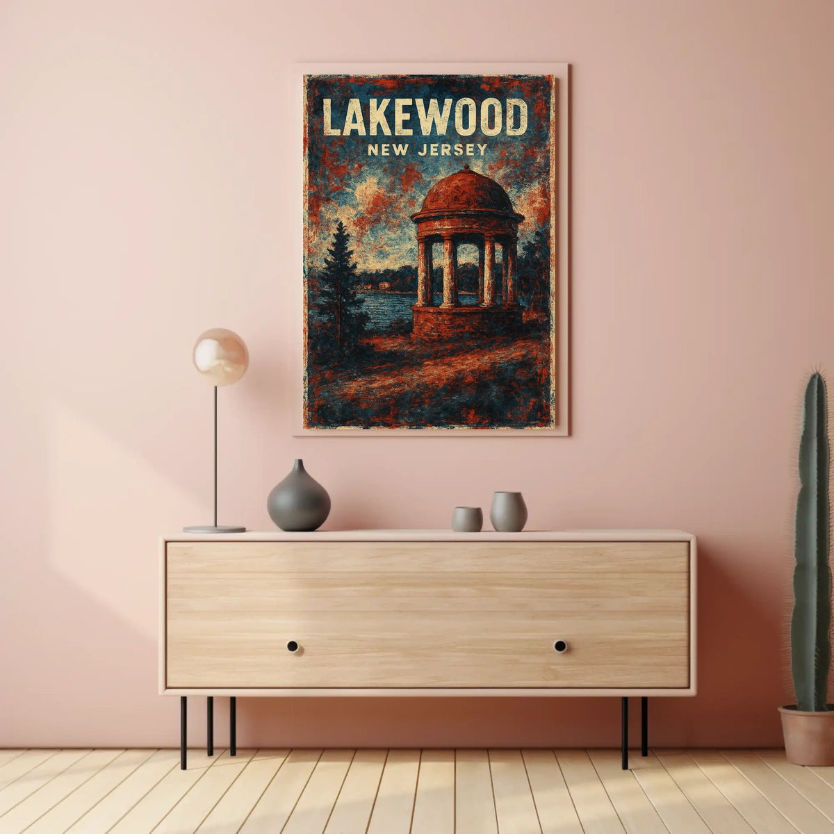 Lakewood New Jersey Scenic Cityscape Travel Photography Realism Modern Vintage Museum Quality Poster