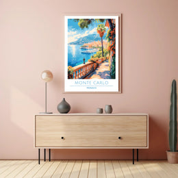 Monte Carlo Mediterranean View Vintage Travel Poster