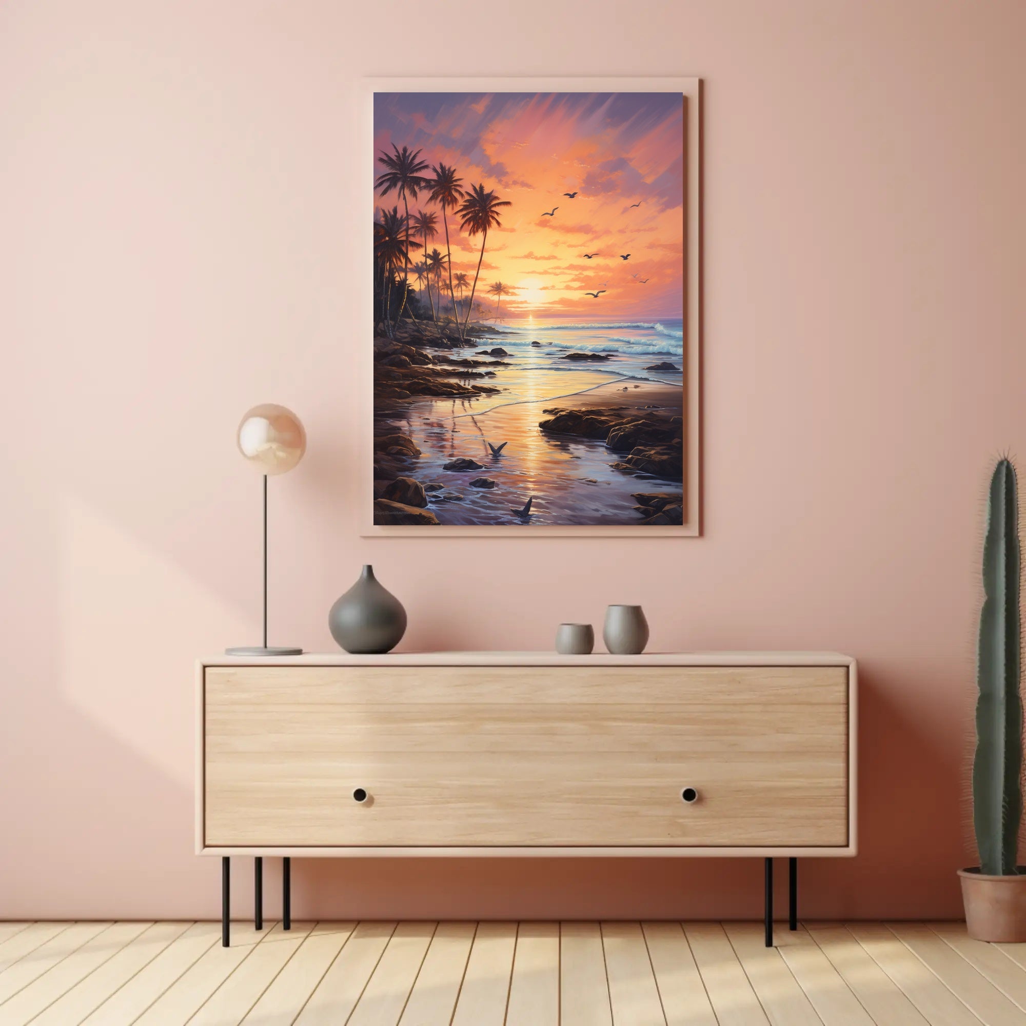 Tropical Sunrise Beach Scene: Abstract, Artistic Poster