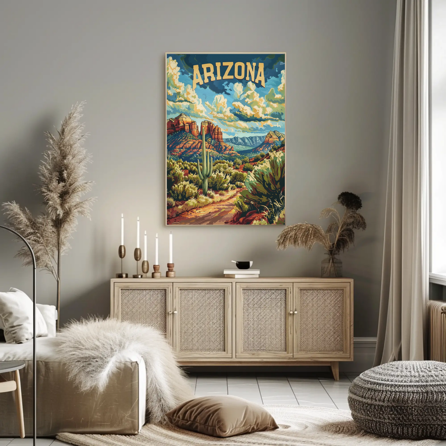 Arizona Red Rocks Cactus Desert Travel Poster