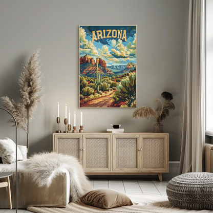 Arizona Red Rocks Cactus Desert Travel Poster