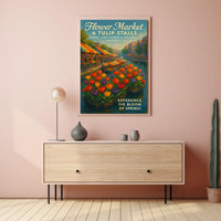Tulip Market Canal Poster Vibrant Spring Home Decor Lovers