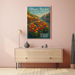 Tulip Market Canal Poster Vibrant Spring Home Decor Lovers