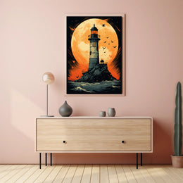 Lighthouse Under The Moon Poster PosterGoat