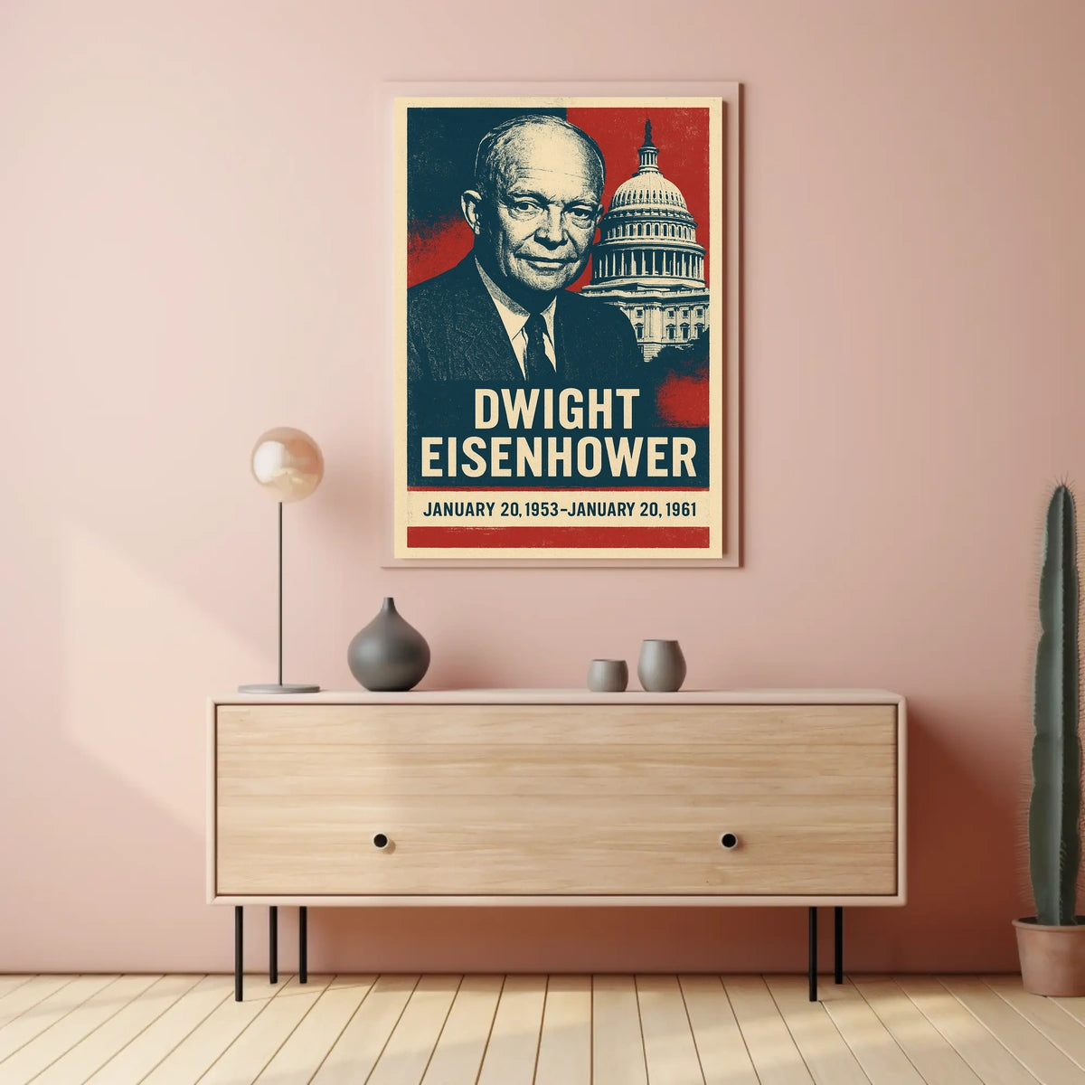 Iconic Eisenhower Patriotism Vintage Silkscreen Leadership Capitol Silhouette Midcentury Americana Tribute Poster