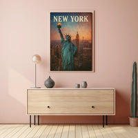New York Skyline With Statue Of Liberty Poster