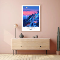 Santorini Sunset Travel Scene: Beautiful Mediterranean Landscape Poster