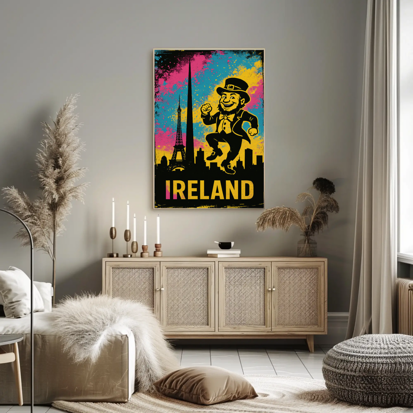 Ireland Dancing Leprechaun Retro Skyline Poster