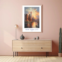 New York City Sunset Skyline Urban or Cityscape Poster PosterGoat