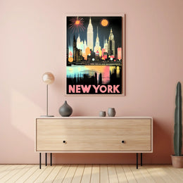New York City Skyline Poster Retro Art Deco Wall Art
