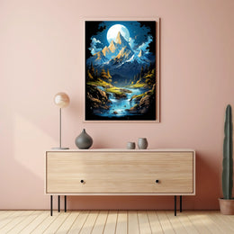 Enchanted Moonlit Mountain Landscape Fantasy Art Poster