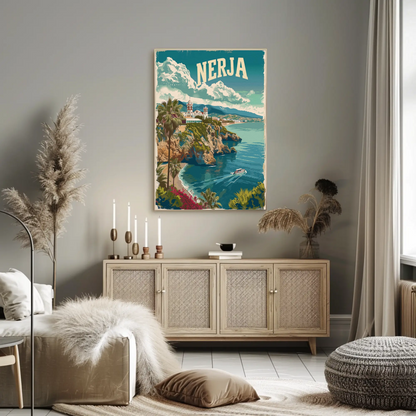 Nerja Cliffside Church and Coast Travel Poster