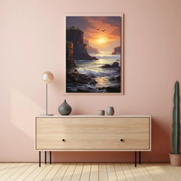 Dramatic Coastal Sunset Scenery Realistic Art National Park Poster