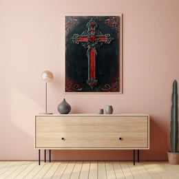 Stylized Ornate Cross with Roses Poster
