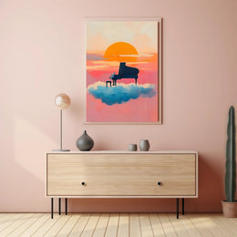 Piano In Clouds Dreamy Poster Sunset Wall Art
