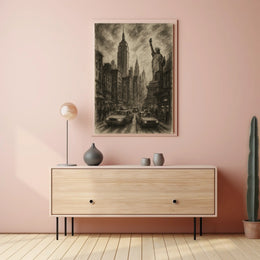 New York City Poster Vintage Cityscape Landmarks Wall Art