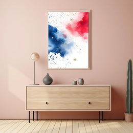 splash design in red white and blue tones Poster