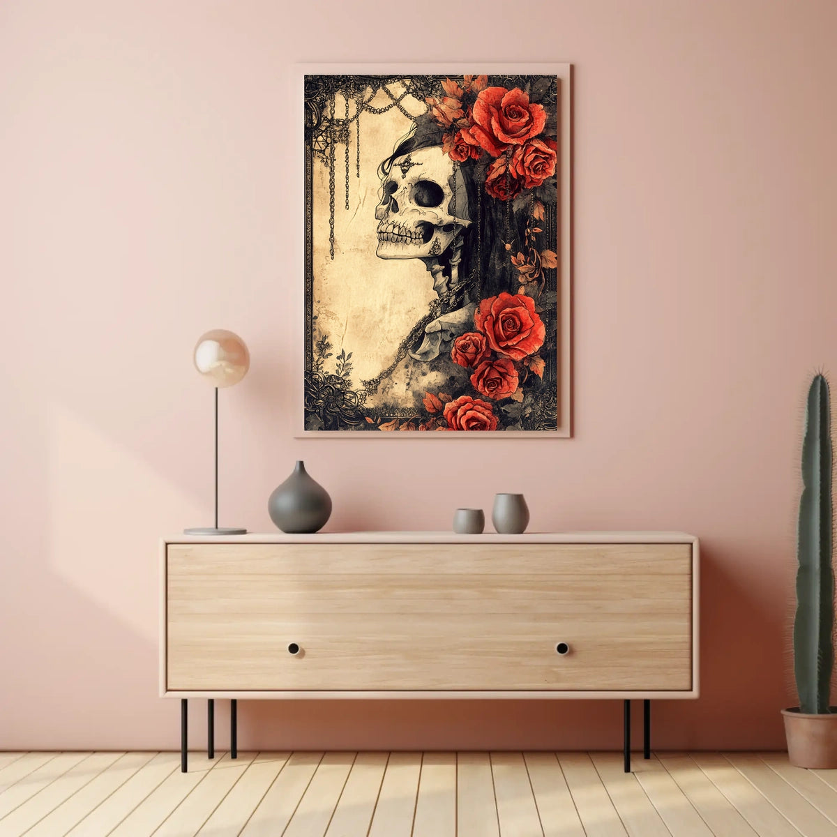 Gothic Skull and Roses: Abstract, Artistic, or Pop Culture Poster