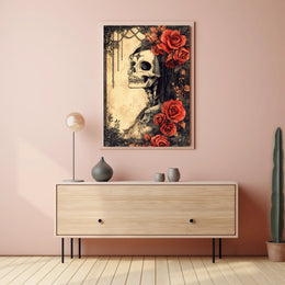 Gothic Skull and Roses: Abstract, Artistic, or Pop Culture Poster