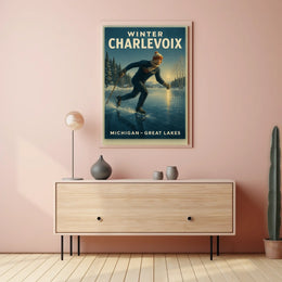 Vintage Winter Charlevoix Scene in Michigan Travel Poster