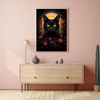 Stylized Black Cat in Ornate Mystical Animal Poster