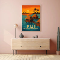 Tropical Overwater Bungalows Vintage Travel Poster