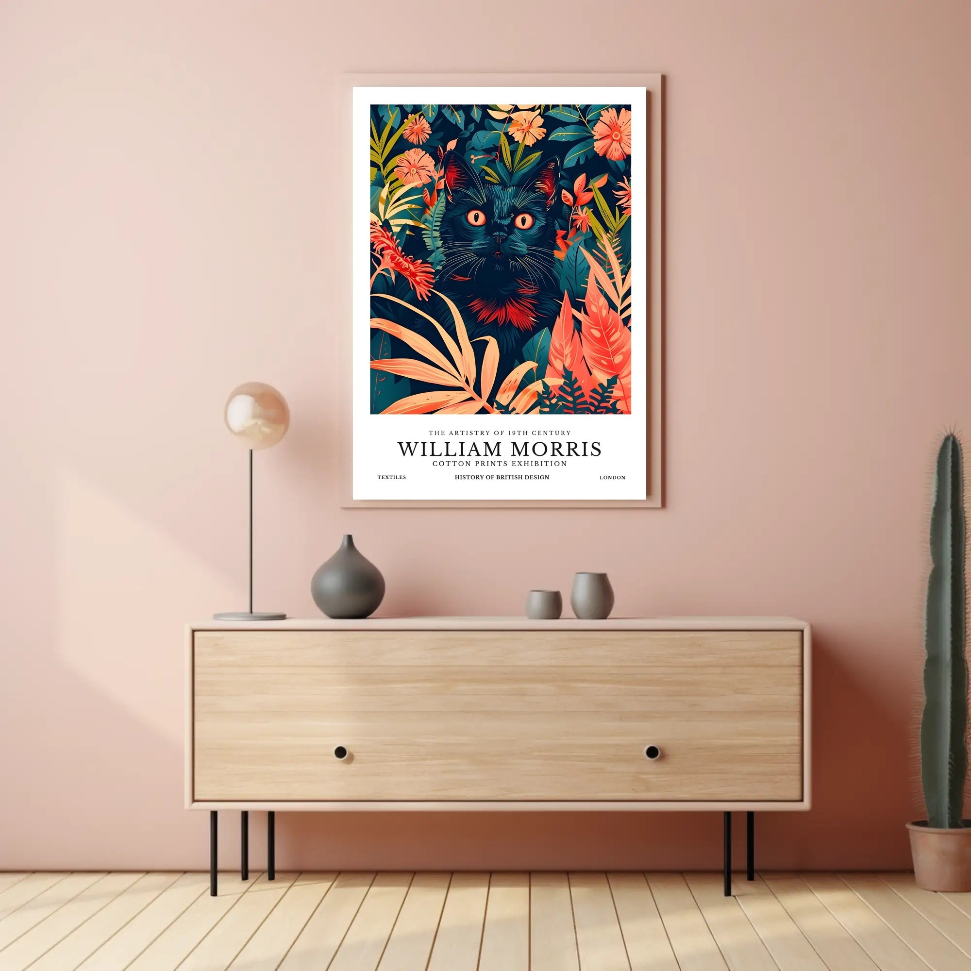 Black Cat in Botanical Wonderland: Artistic Poster