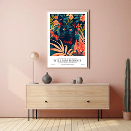 Black Cat in Botanical Wonderland: Artistic Poster