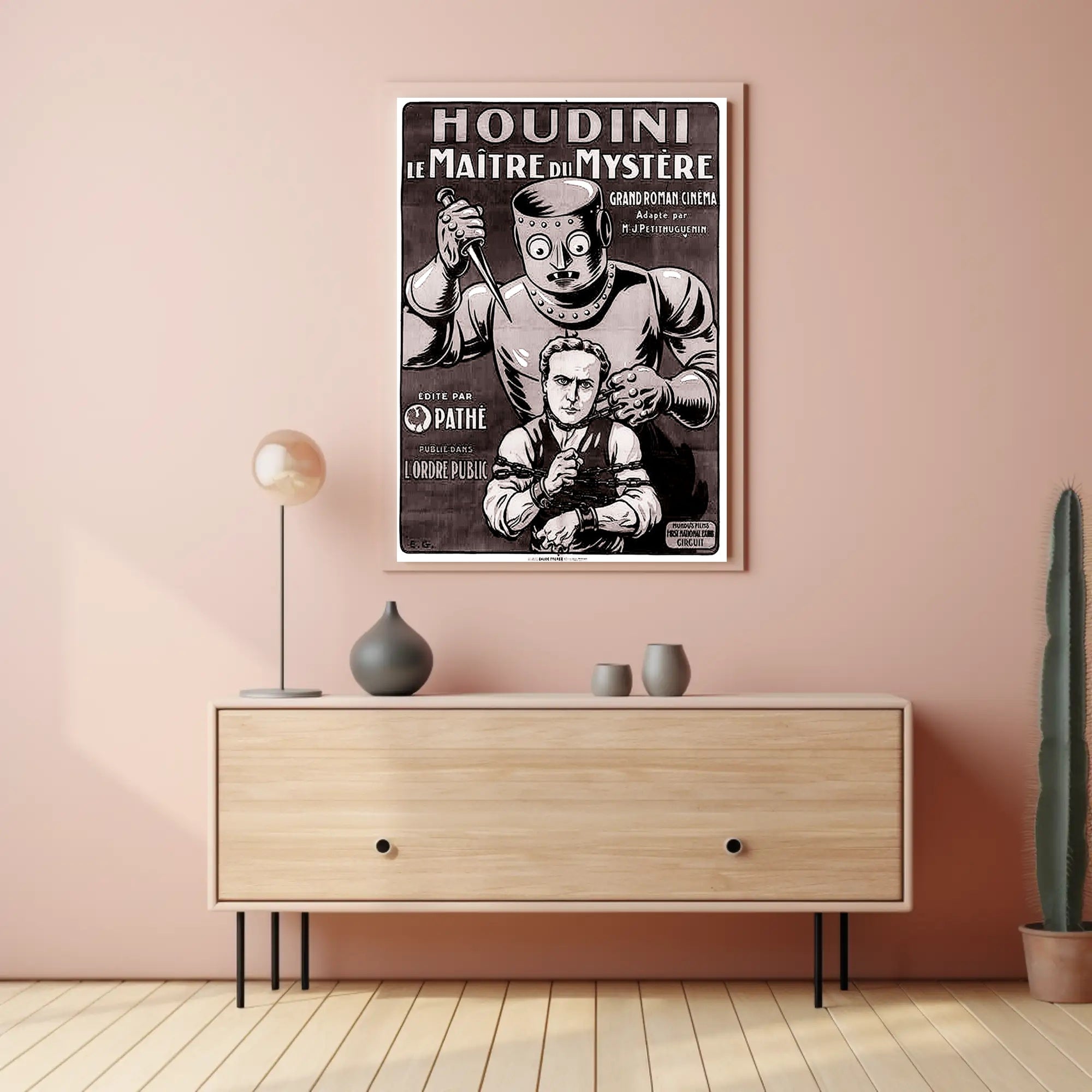 Houdini Robot Illusion: Vintage Suspense Movie Poster