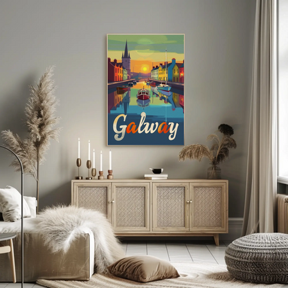 Sunset Reflections Galway Ireland Travel Poster