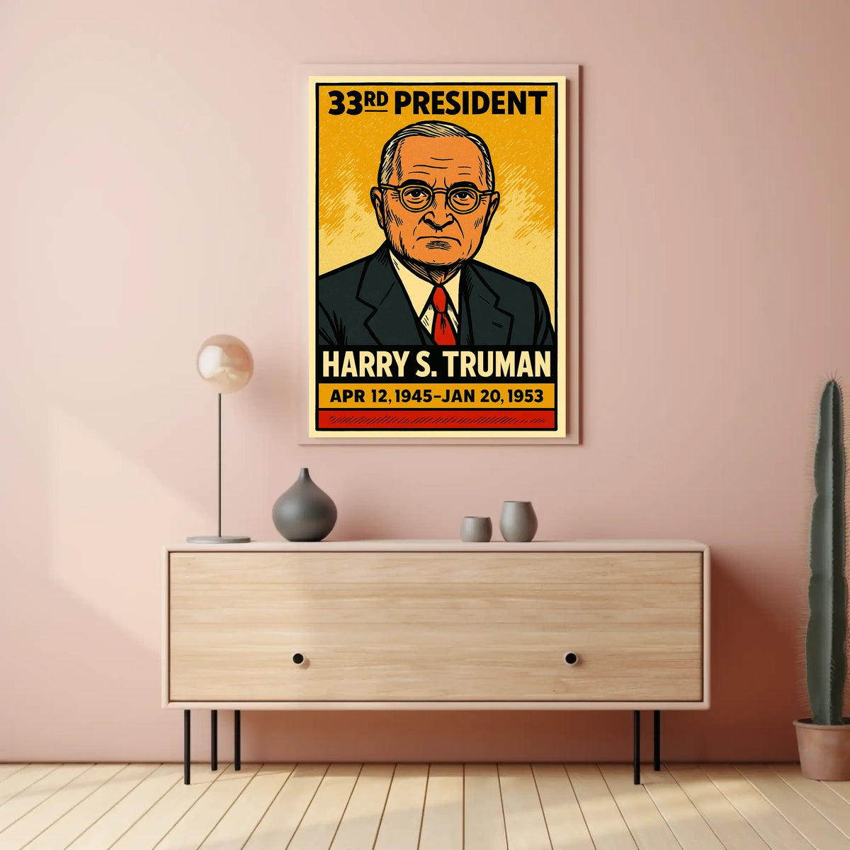 Harry S. Truman 33rd President of the United States Inked Comic Style Poster