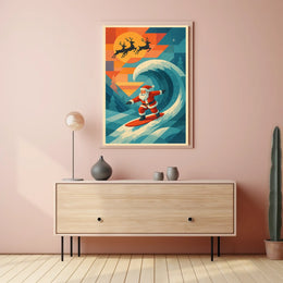 Santa Surfing Retro Holiday Adventure Poster