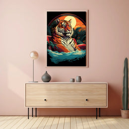 Tiger Majestically Lounging Amid Vivid Tropical Plants Animal Poster
