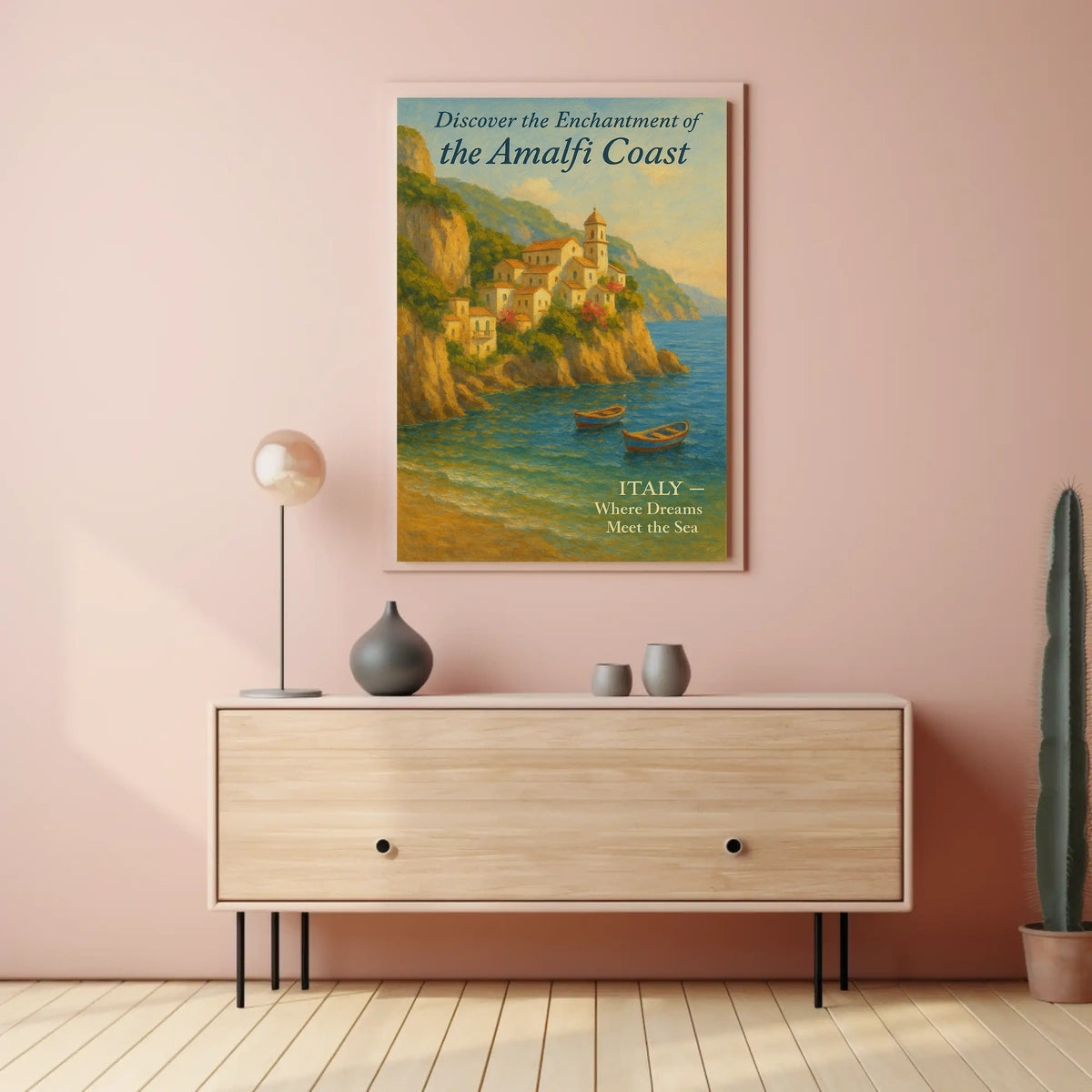Amalfi Coast Vintage Travel Poster: Romantic Serenity
