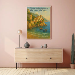 Amalfi Coast Vintage Travel Poster: Romantic Serenity