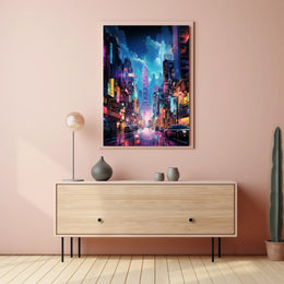 Futuristic Neon Metropolis: Cyberpunk Cityscape Poster