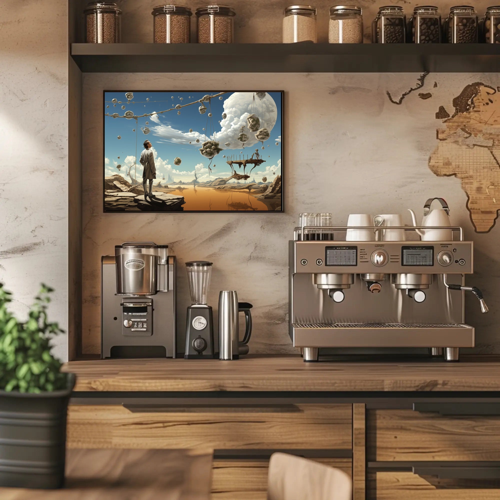 Surreal Fantasy Landscape with Floating Rock Formations Poster
